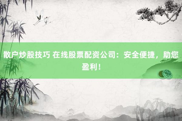 散户炒股技巧 在线股票配资公司:安全便捷,助您盈利!