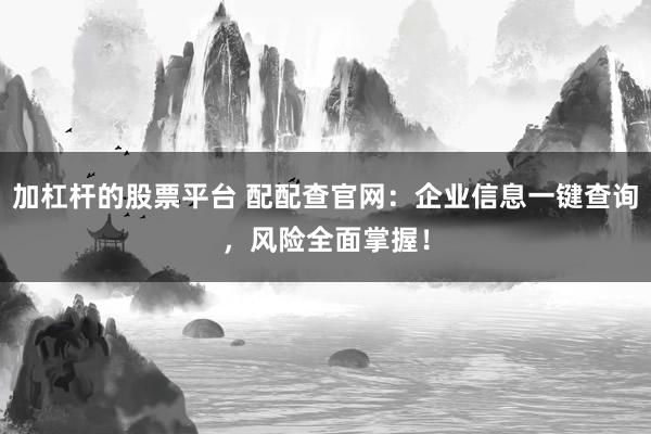加杠杆的股票平台 配配查官网:企业信息一键查询,风险全面掌握!