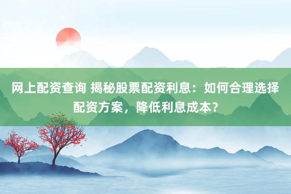 网上配资查询 揭秘股票配资利息:如何合理选择配资方案,降低利息成本?