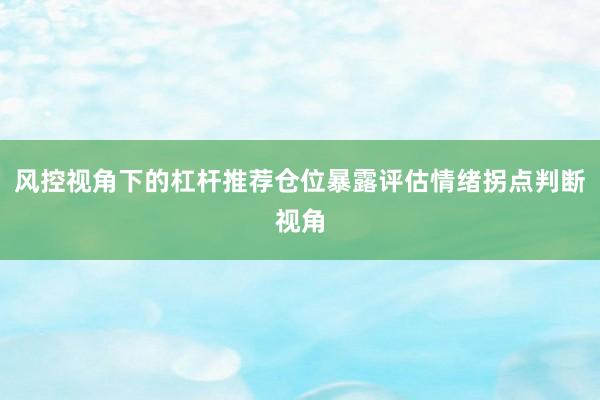 风控视角下的杠杆推荐仓位暴露评估情绪拐点判断视角