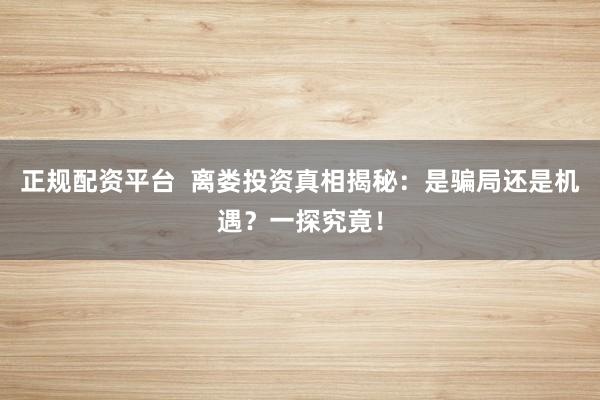 正规配资平台  离娄投资真相揭秘：是骗局还是机遇？一探究竟！