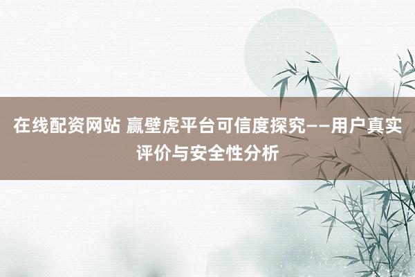 在线配资网站 赢壁虎平台可信度探究——用户真实评价与安全性分析
